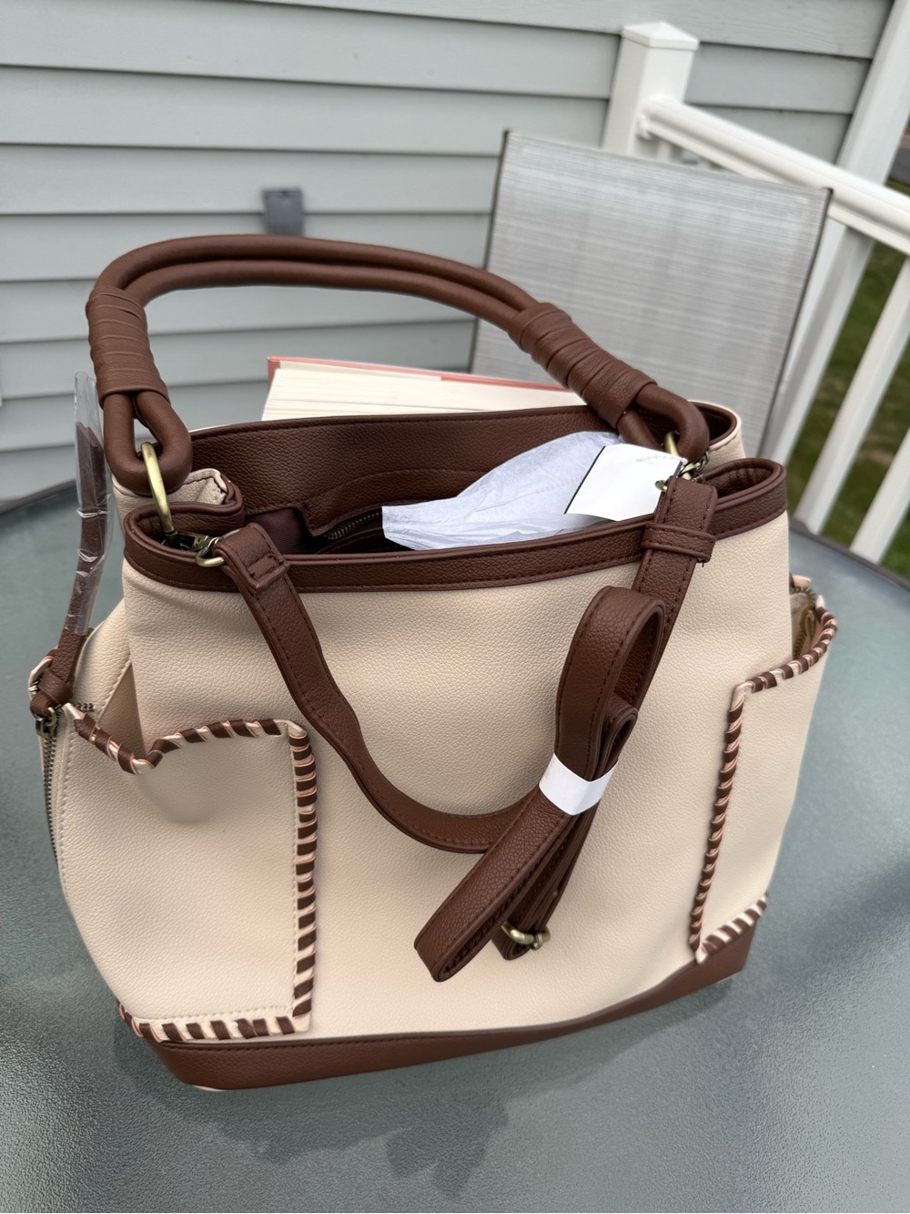 Structured Two-Tone Beige and Brown Women’s Tote Bag